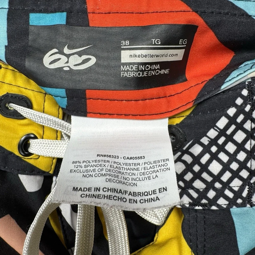 Nike 6.0 Boardshorts Size 38 Geometric Abstract Multicolor‎ Surf Swim Drawstring